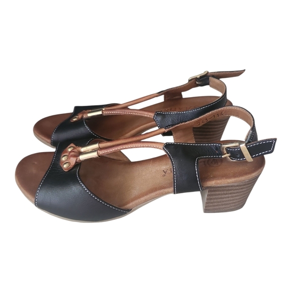 La Pinta Black Brown Leather Sandals Size 38 (US 7.5–8) Slingback Heels - Picture 3 of 9